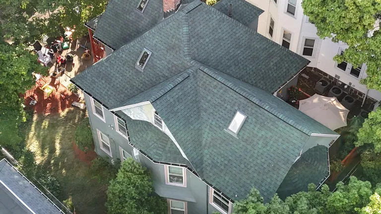 Boston ma evergreen shingle roof aerial