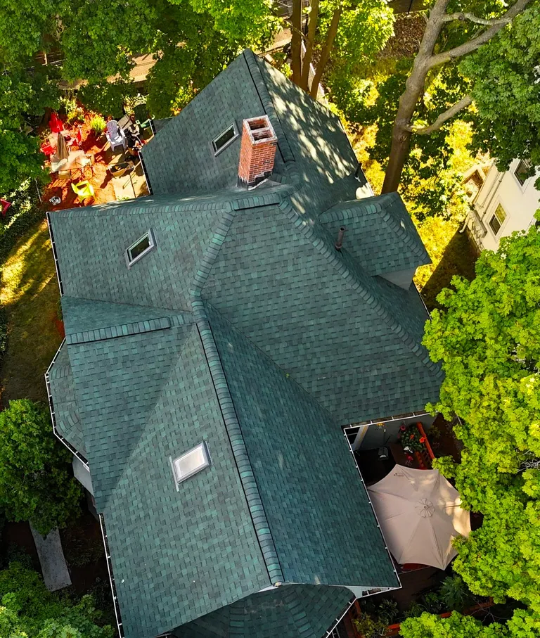 Boston ma evergreen shingle roof overhead