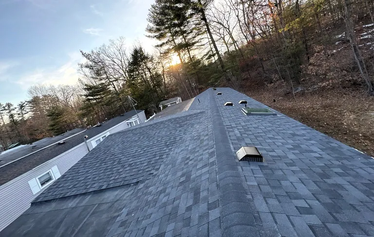 New shingle roof ridge detail sunset