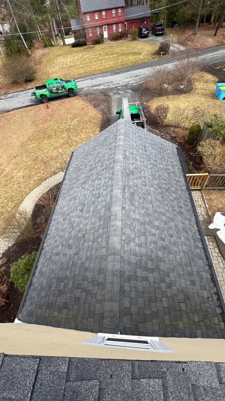 Wayland ma reroof aerial with crew